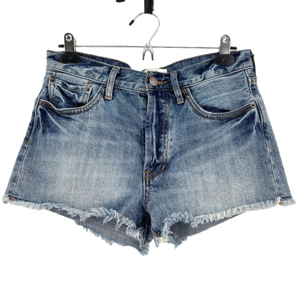 Free People 27 Cutoff Denim Jean Shorts Button Fly 100% Cotton High Rise Blue